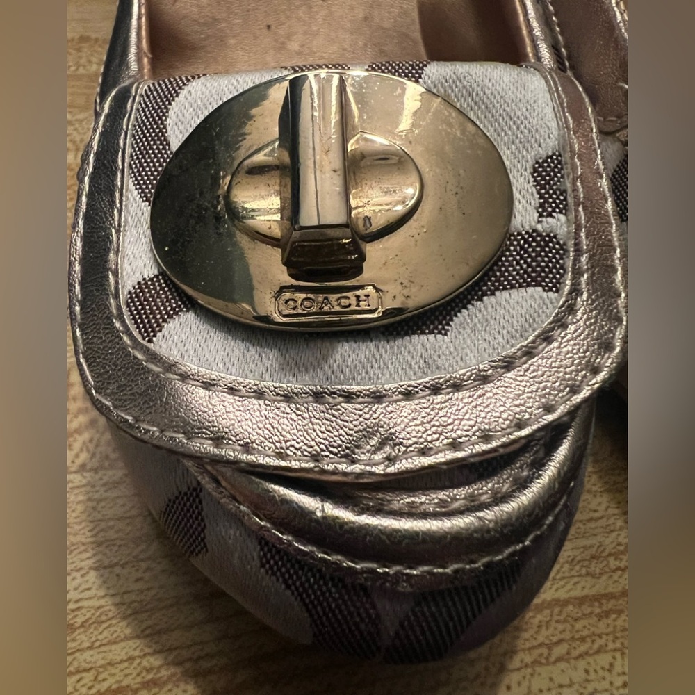 Coach Metallic Silver Signature Canvas Turnlock Ballet Heels - Picture 3 of 4